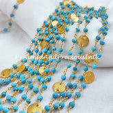 Turquoise Bead Chain, Healing Necklace Chain, Wire Wrapped Chain With Charm, Rosary Bead Chain– SELLING BY FOOT